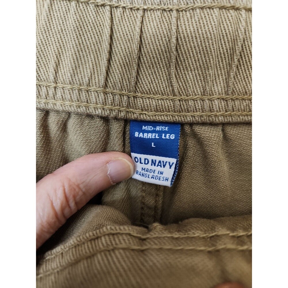 Old Navy Twill Barrel Cargo Pants Womens L Teakwood Brown Pleated Jogger NEW - Picture 10 of 12
